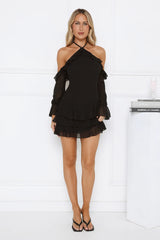Holiday Energy Off Shoulder Mini Dress Black