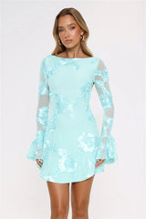Love Breezy Long Sleeve Mesh Mini Dress Aqua