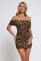 Meow Off Shoulder Mini Dress Leopard
