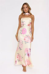 Chic Blooms Satin Maxi Dress Yellow