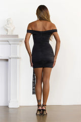 Dressed To Dance Off Shoulder Lace Mini Dress Black