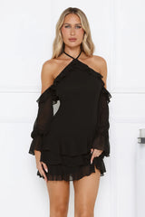 Holiday Energy Off Shoulder Mini Dress Black