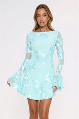 Love Breezy Long Sleeve Mesh Mini Dress Aqua
