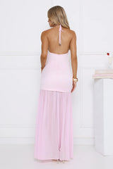 Twilight Soirée Halter Satin Maxi Dress Pink