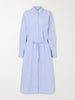 Belted striped cotton-poplin maxi shirt dress