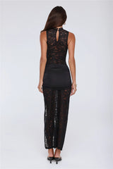 Lush Desire Sheer Lace Maxi Dress Black
