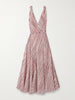 Knotted paneled striped silk-habotai maxi dress