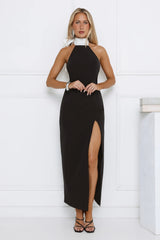 The Drama Arrives Halter Maxi Dress Black