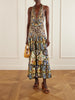 Tiered crystal-embellished printed jersey maxi dress