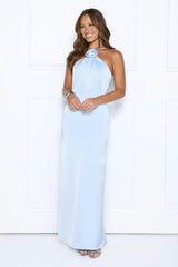 Effortless Prestige Satin Maxi Dress Blue