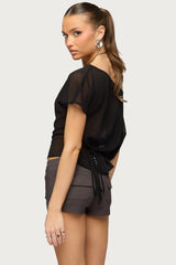 Noria Sheer Chiffon Off Shoulder Top