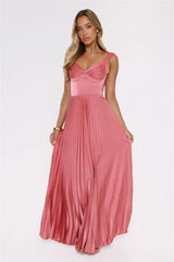Satin Glow Pleated Maxi Dress Rose