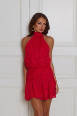 Flaunt It Gorgeous Halter Mini Dress Red