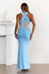 A Midnight Spell Lace Halter Maxi Dress Blue