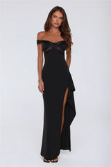Ethereal Lace Off Shoulder Maxi Dress Black