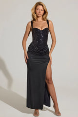 Embellished Corset Maxi Dress  in Black
