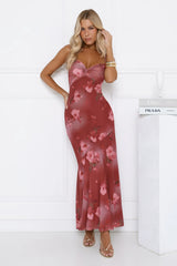 Rosé Horizon Mesh Maxi Dress Burgundy