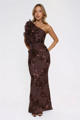 Fleur Flair One Shoulder Maxi Dress Chocolate