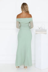 Glam Mesh Off-Shoulder Maxi Dress Mint