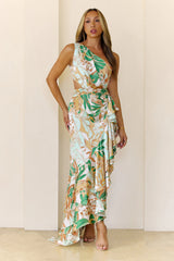 Trendy One Shoulder Cutout Maxi Dress Tropical Print