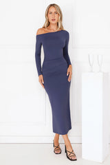 About The Fit Off Shoulder Long Sleeve Maxi Dress Navy