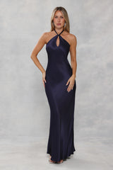 The Delilah Satin Halter Maxi Dress Navy