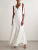 Embellished velvet-trimmed silk-crepe maxi dress