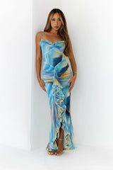 Abstract Swirl Maxi Dress Blue