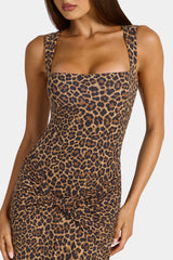 Modal Square-Neck Maxi Dress in Leopard