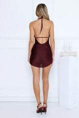 Stage Spark Halter Mini Dress Burgundy