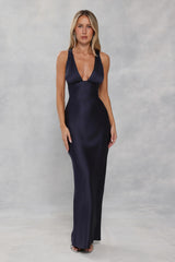 Polished Affair Satin Maxi Dress Navy