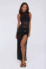 Lush Desire Sheer Lace Maxi Dress Black