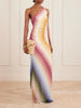 Striped ruched crochet-knit maxi dress