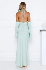 Satin Edge Halter Maxi Dress Sage