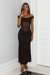 Lace Bodice Off Shoulder Maxi Dress Black