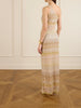 One-shoulder sequin-embellished striped metallic crochet-knit maxi dress