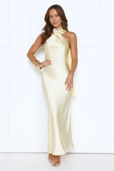 Dream Luxe Halter Satin Maxi Dress Yellow