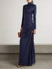 Embellished ruched jersey turtleneck maxi dress