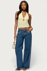 Maylah Keyhole Striped Textured Halter Top