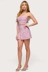 Floral Embroidered Chiffon Backless Mini Dress