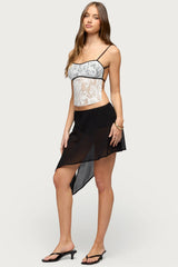 Solara Contrast Backless Sheer Crochet Top