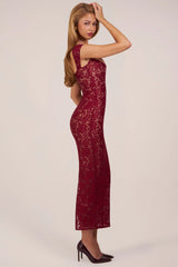 Sweetheart-Neck Maxi Dress in Wine