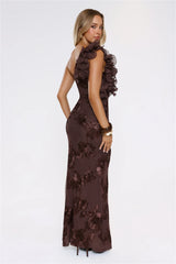 Fleur Flair One Shoulder Maxi Dress Chocolate
