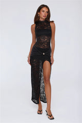 Lush Desire Sheer Lace Maxi Dress Black