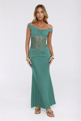 Grace Notes Off Shoulder Mesh Maxi Dress Teal