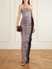 Distressed paneled stretch-denim maxi dress