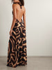 Draped printed wool-blend jersey halterneck maxi dress