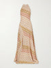 Striped metallic crochet-knit halterneck maxi dress