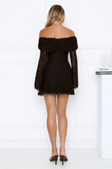 Secret Smile Lace Off Shoulder Mini Dress Black