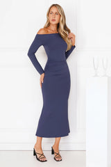 About The Fit Off Shoulder Long Sleeve Maxi Dress Navy